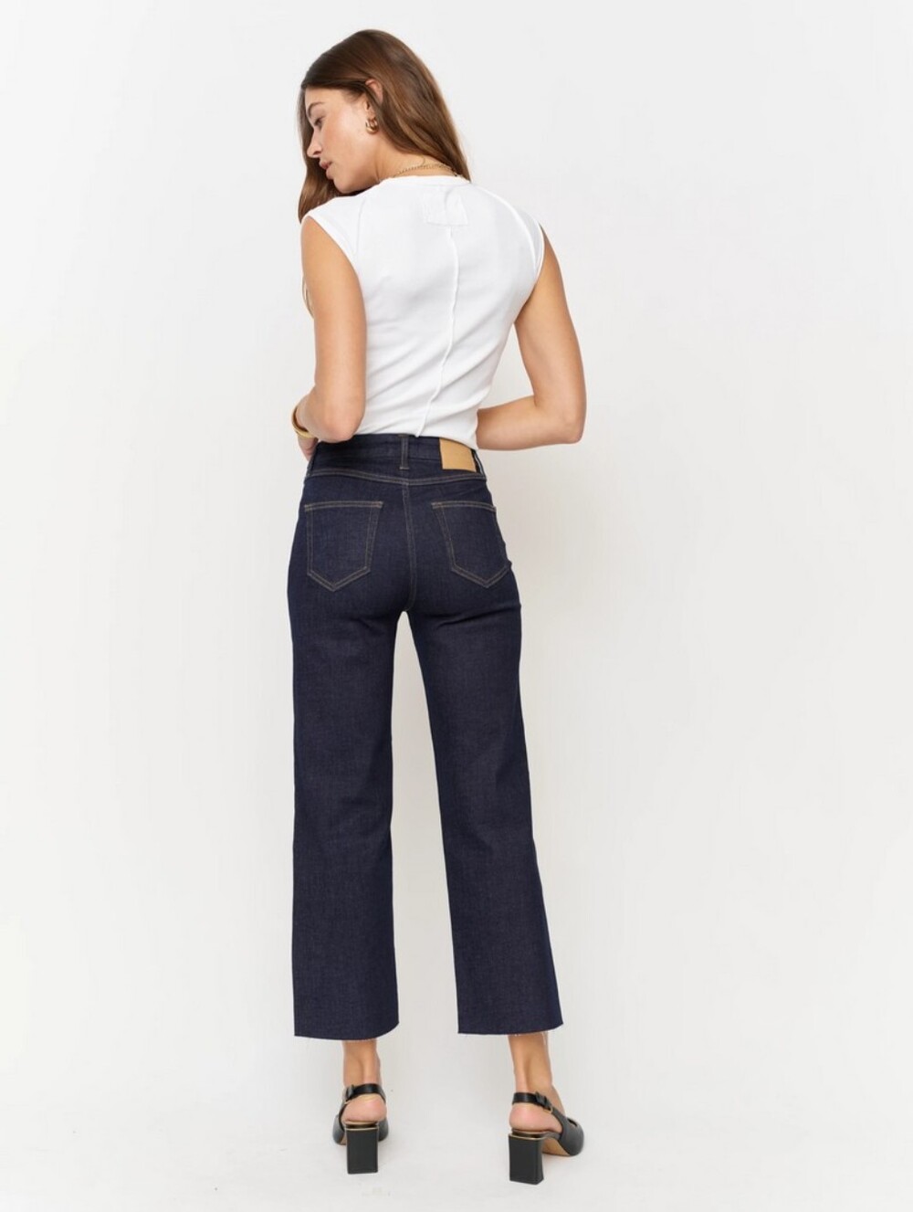 Oliver Logan Aberdeen Wide Leg Crop Jeans Dark Denim Raw Hem Size 29 - Picture 3 of 8